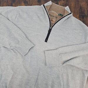 Orvis 100% Merino Wool Quarter Zip Sweater Mens Large Gray Mock Neck Pullover